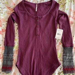 Free People Purple Quilted Shirt with knit sleeves